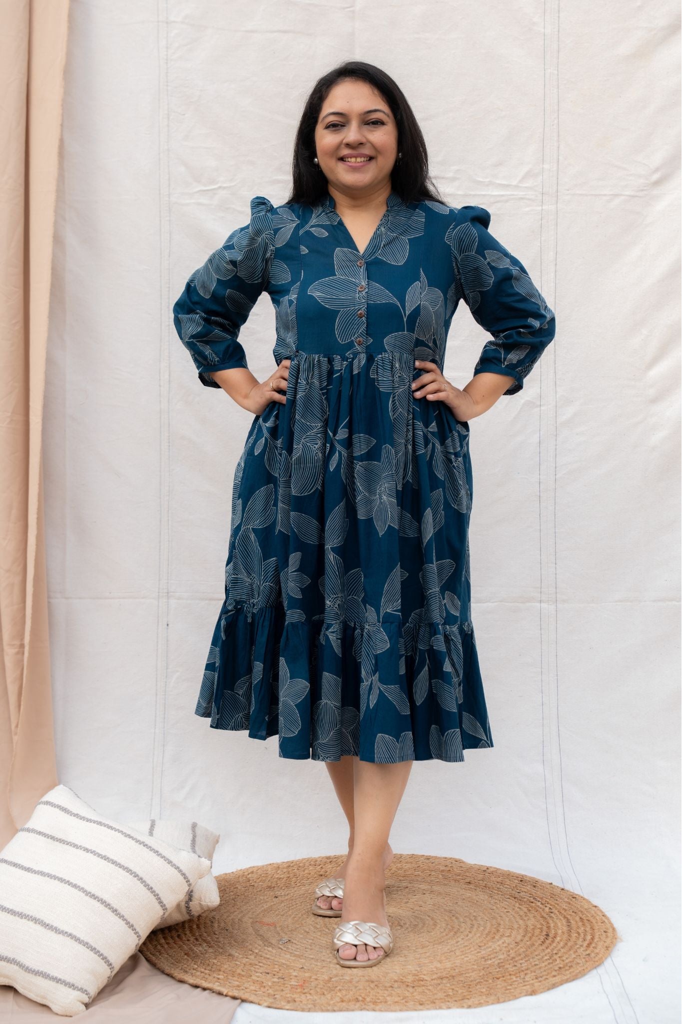 Blue Lagoon Blue Maternity and Nursing Cotton Dress