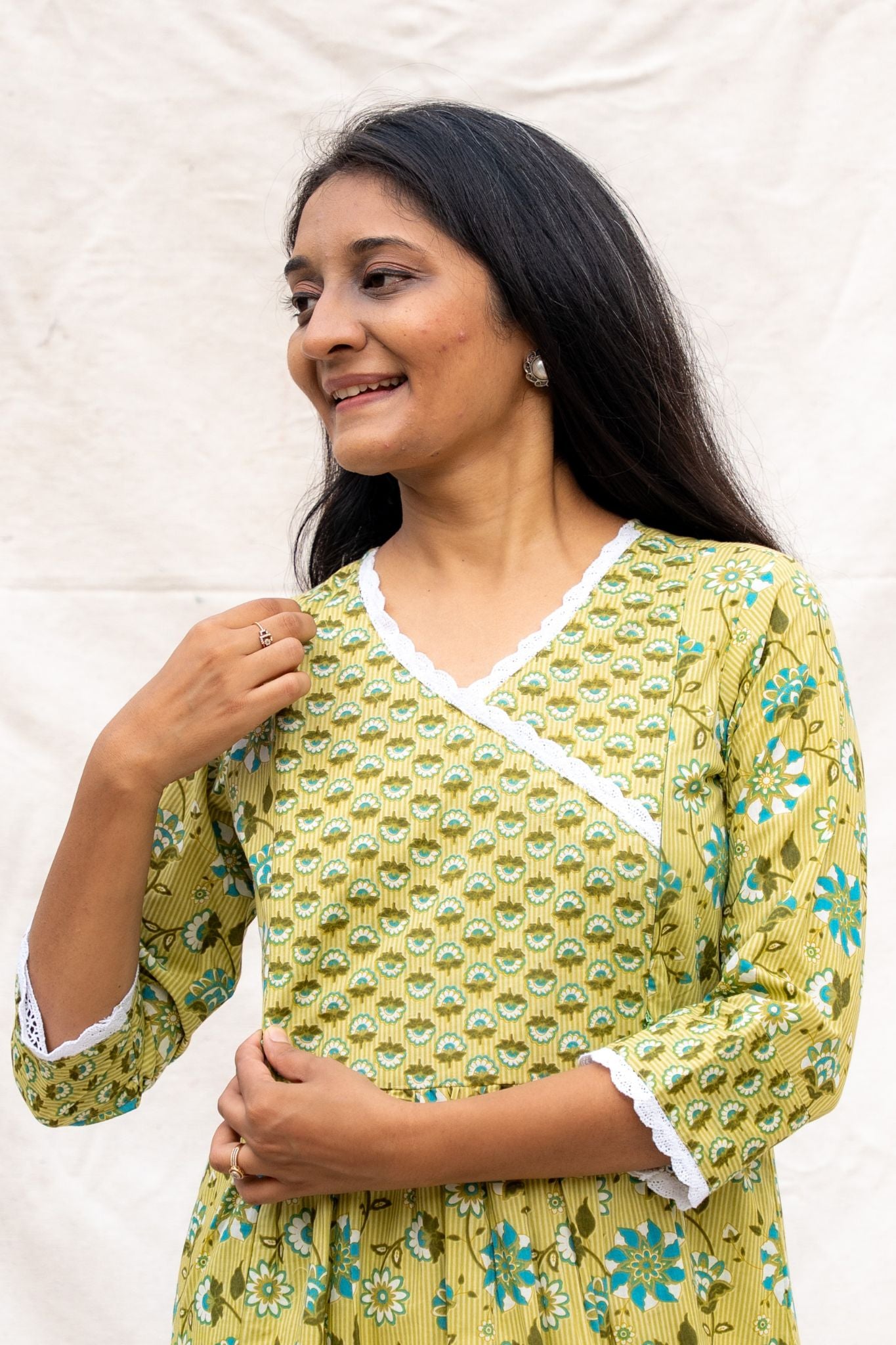 Vanya Green Maternity and Nursing Cotton Kurta