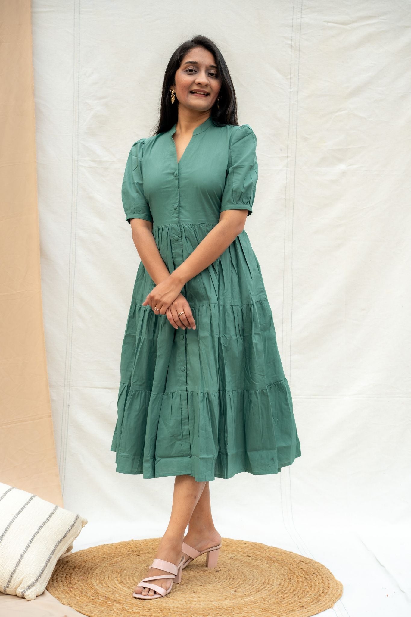 All Day Out Sage Green Poplin Cotton Dress