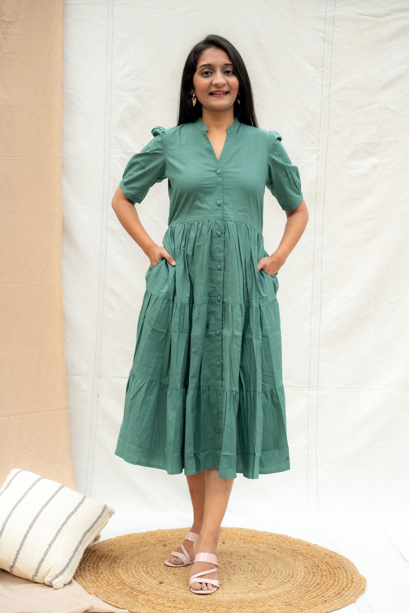 All Day Out Sage Green Poplin Cotton Dress