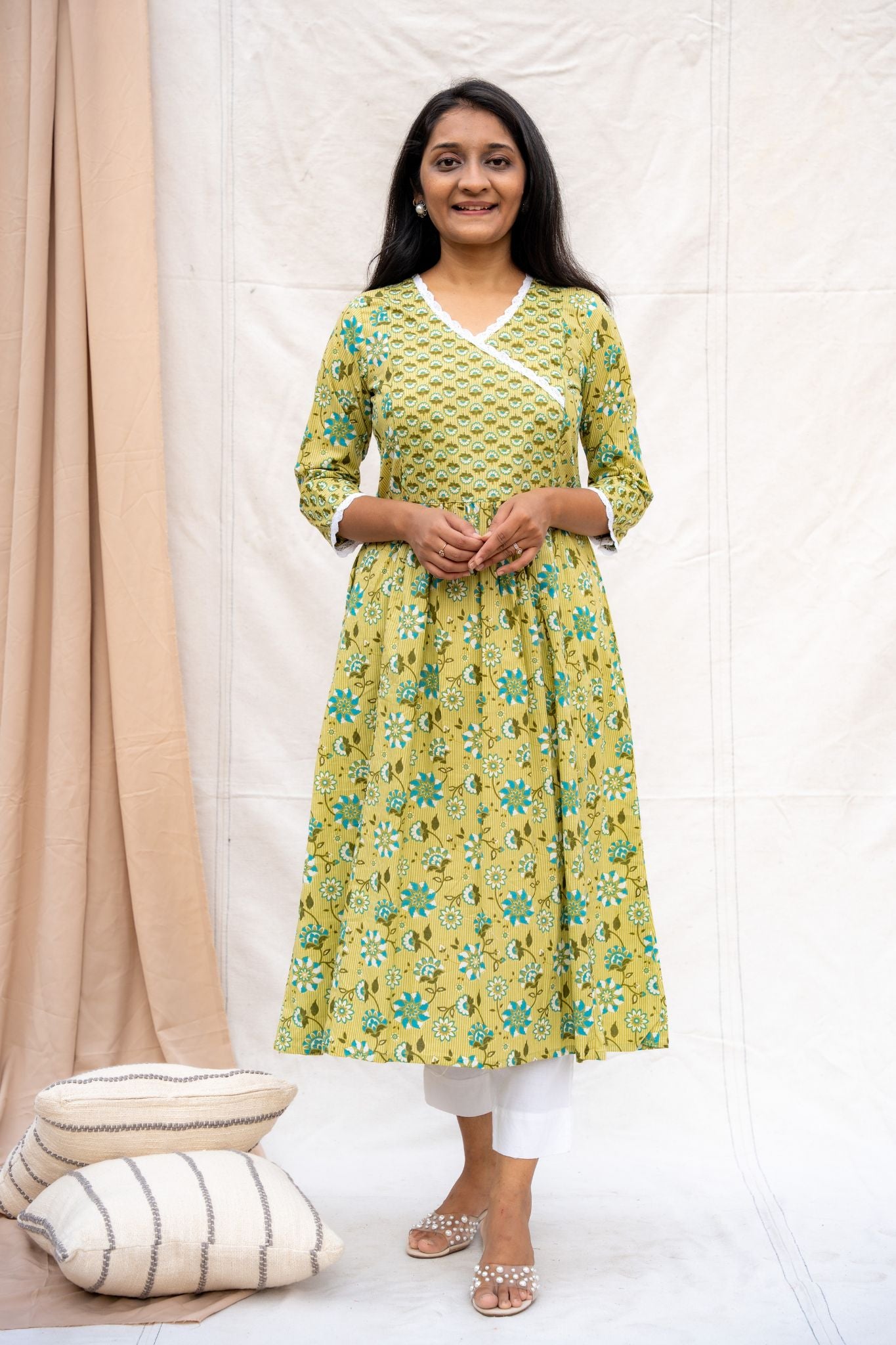 Vanya Green Maternity and Nursing Cotton Kurta