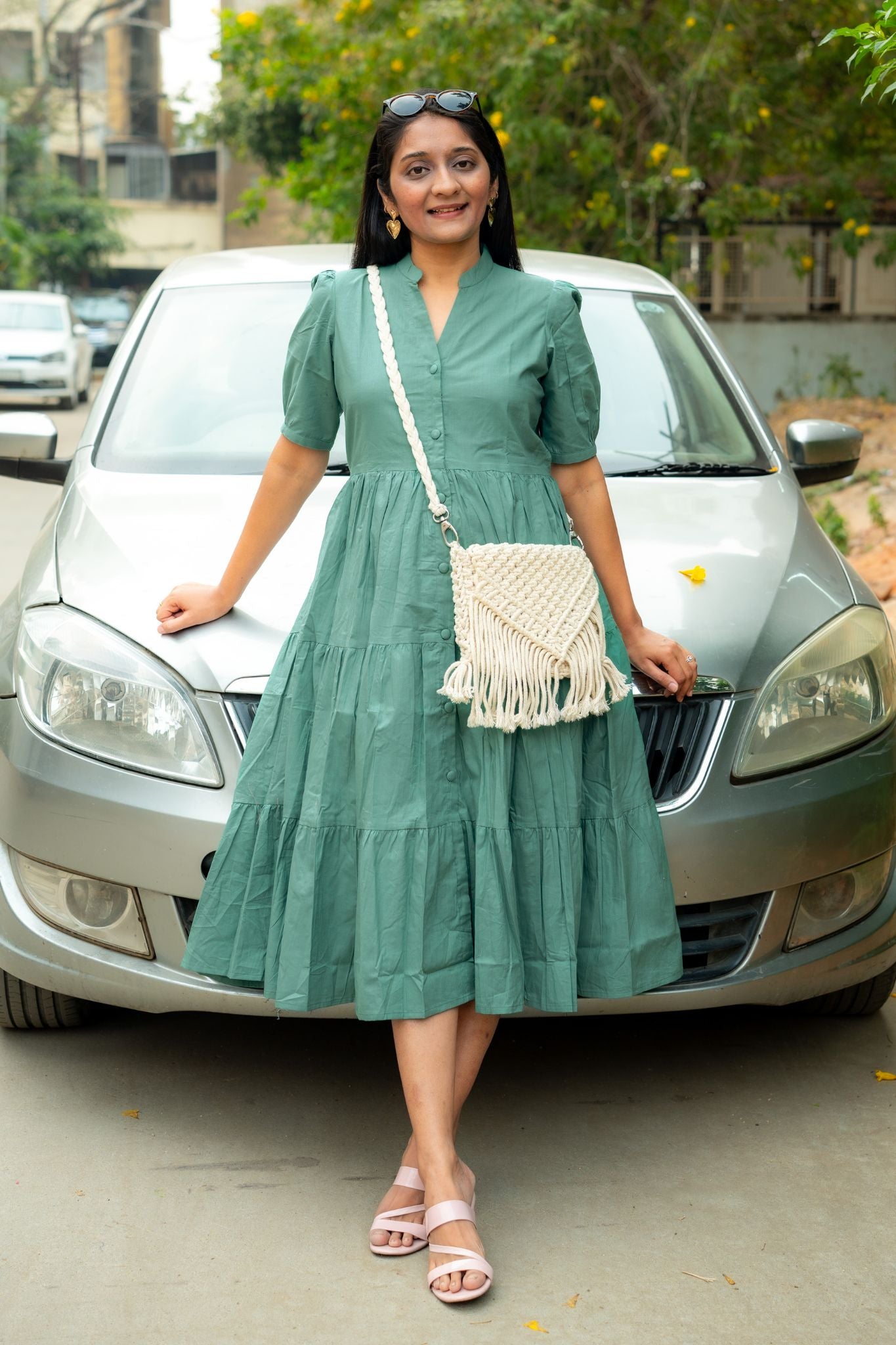 All Day Out Sage Green Poplin Cotton Dress