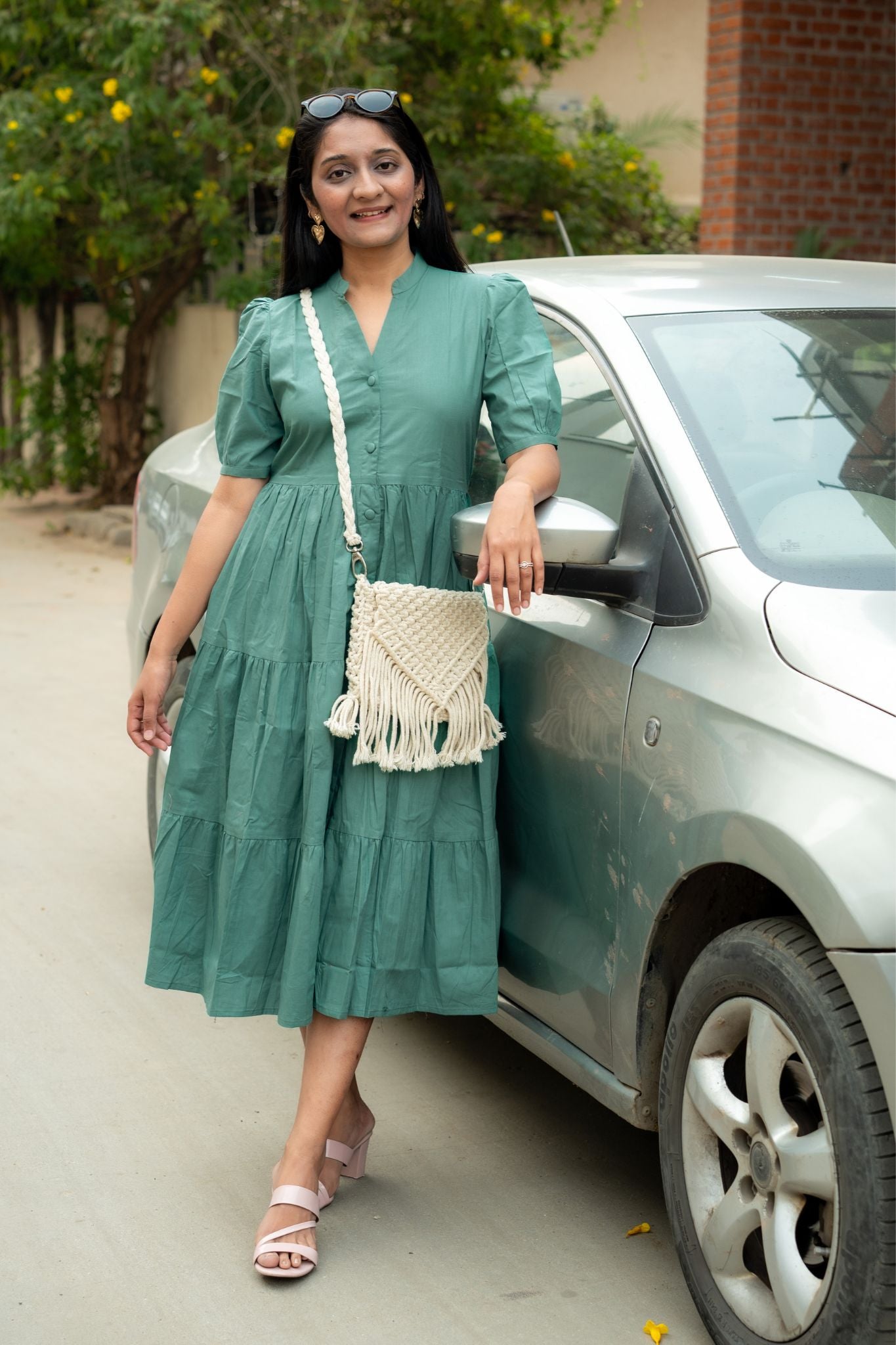 All Day Out Sage Green Poplin Cotton Dress