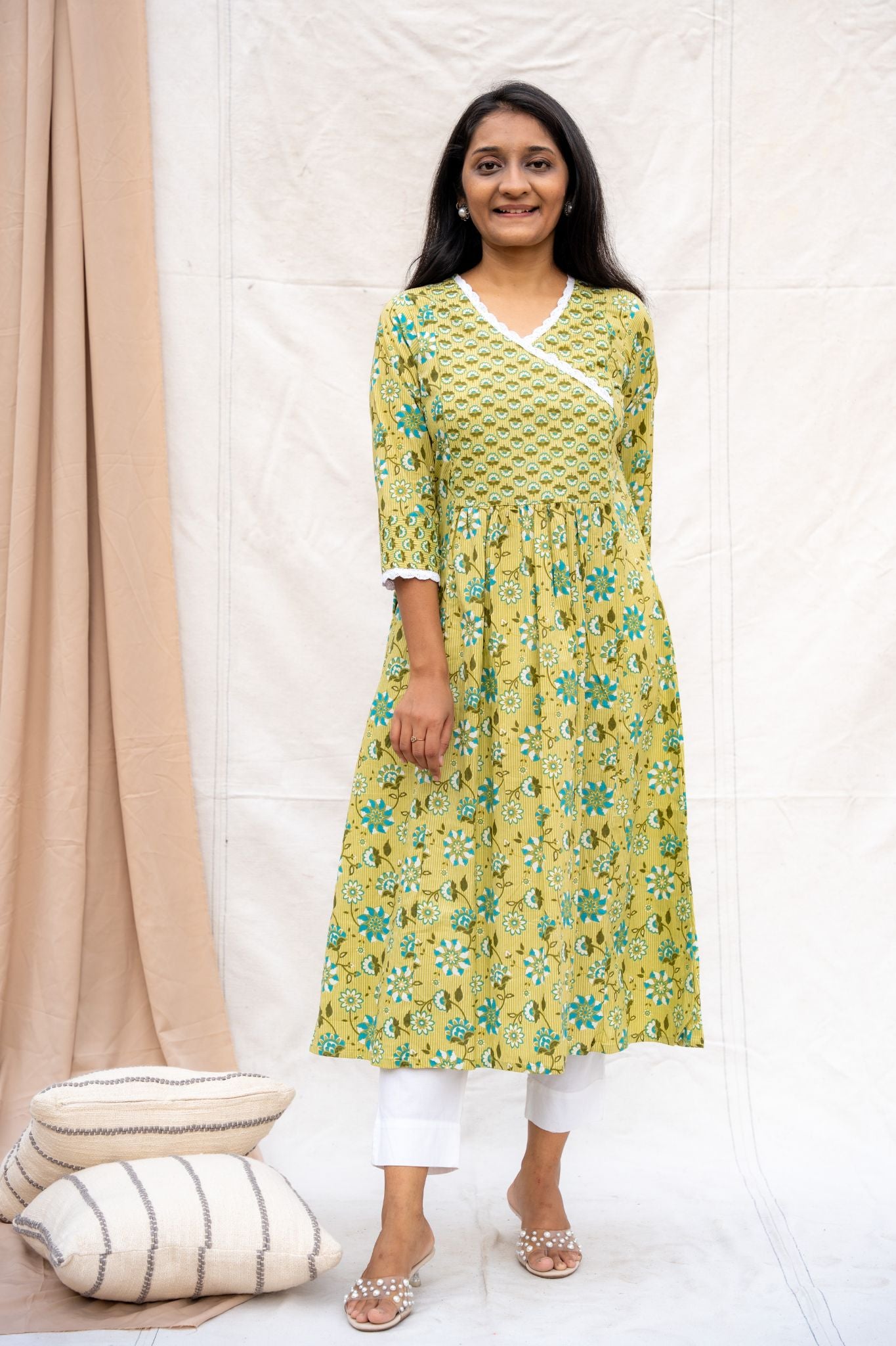 Vanya Green Maternity and Nursing Cotton Kurta