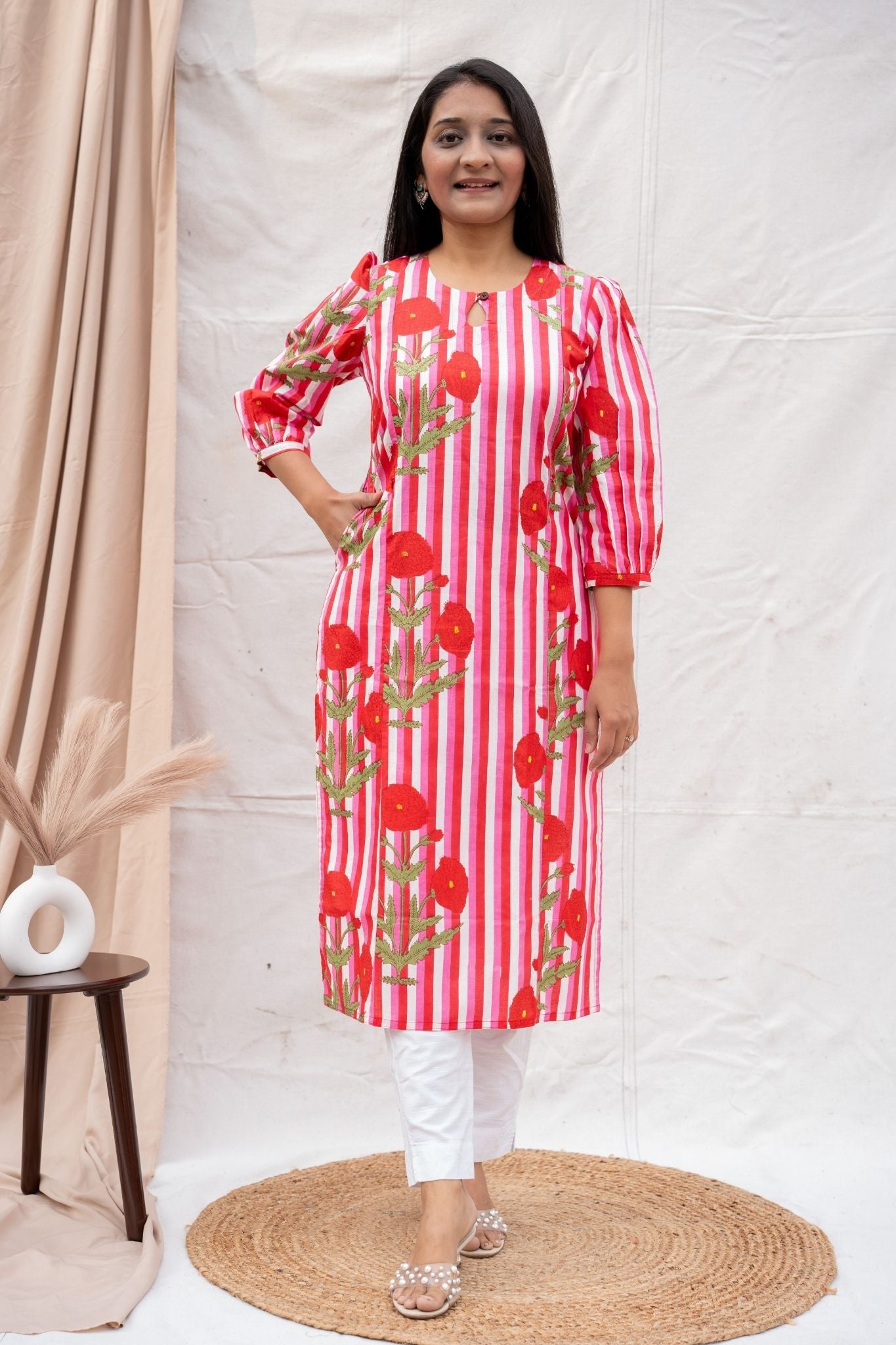 Harleen Pink Maternity and Nursing Cotton Kurta