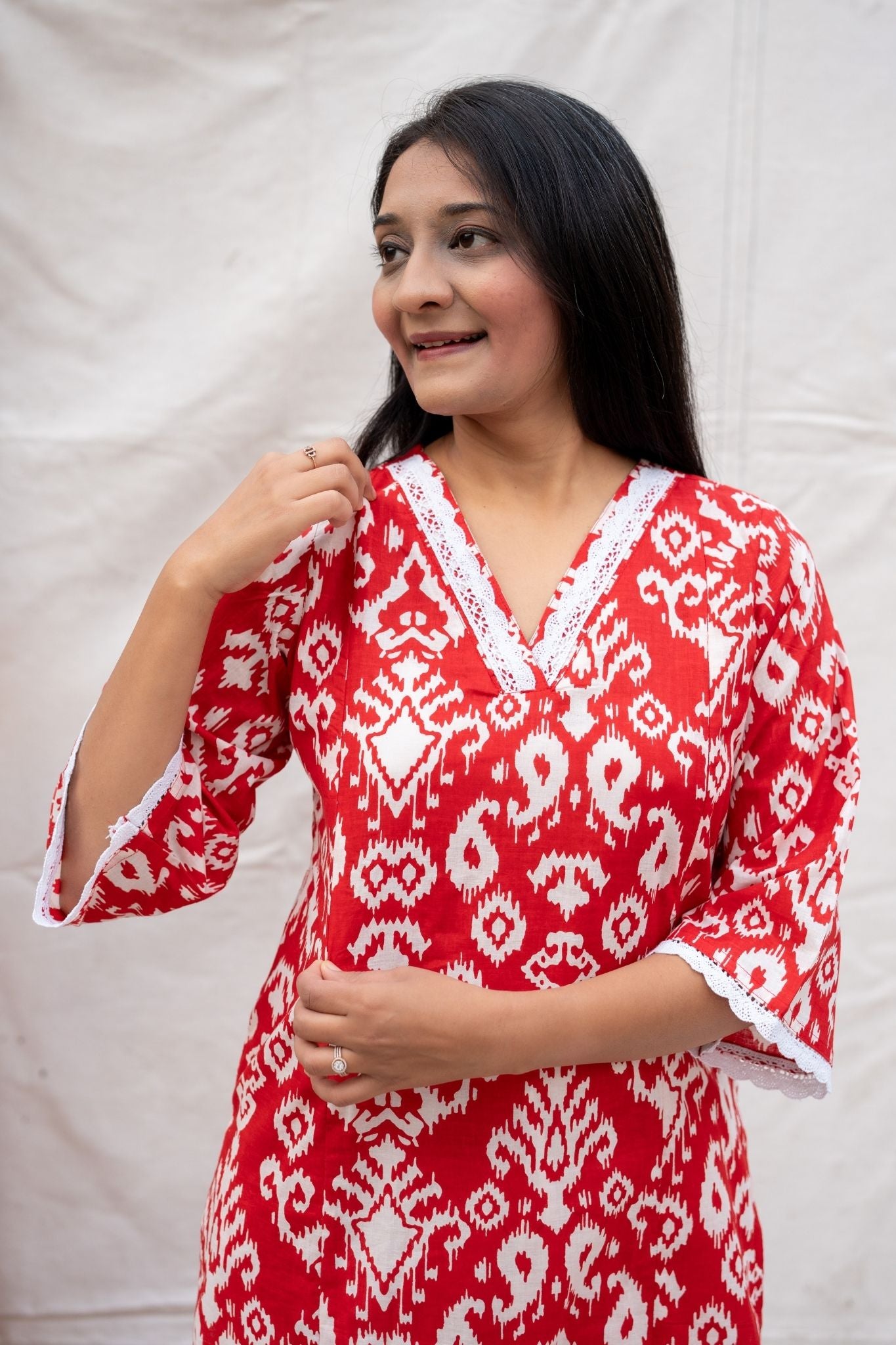 Sehej Red Maternity and Nursing Cotton Kurta