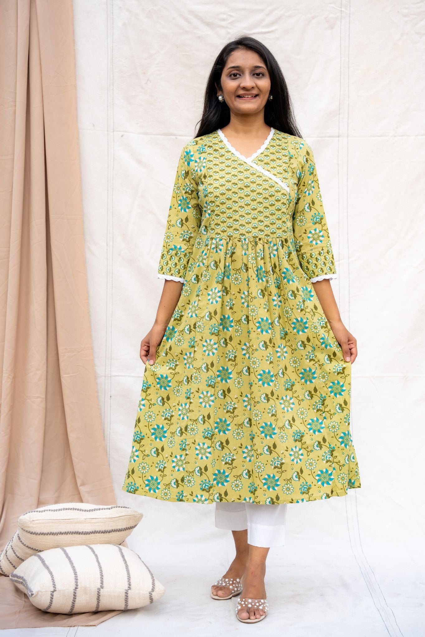 Vanya Green Maternity and Nursing Cotton Kurta