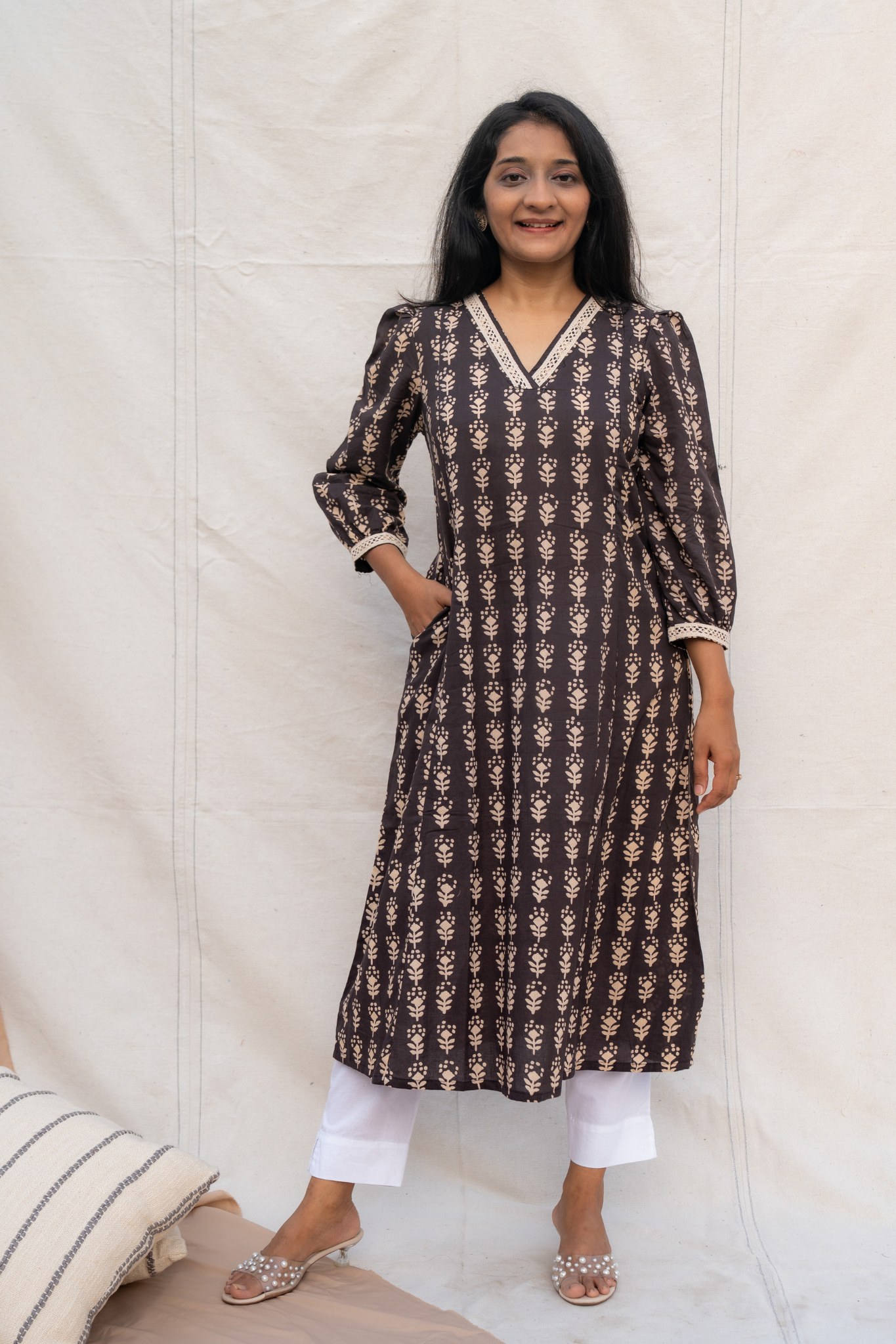 Moksha Black Maternity and Nursing Cotton Kurta