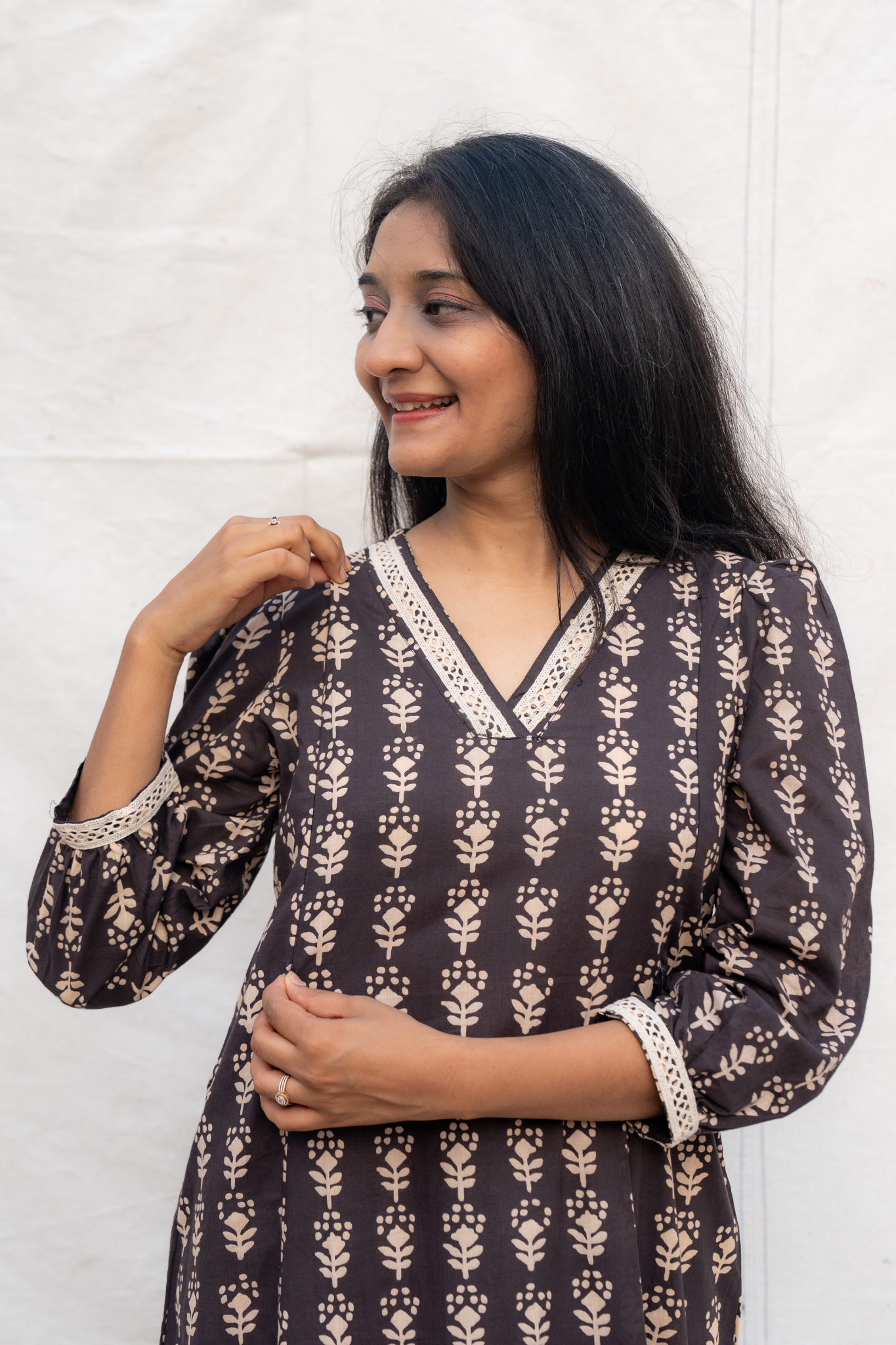 Moksha Black Maternity and Nursing Cotton Kurta