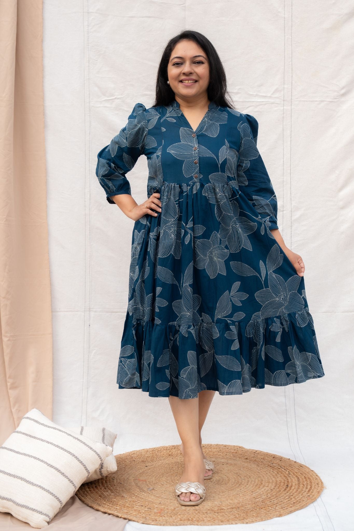 Blue Lagoon Blue Maternity and Nursing Cotton Dress