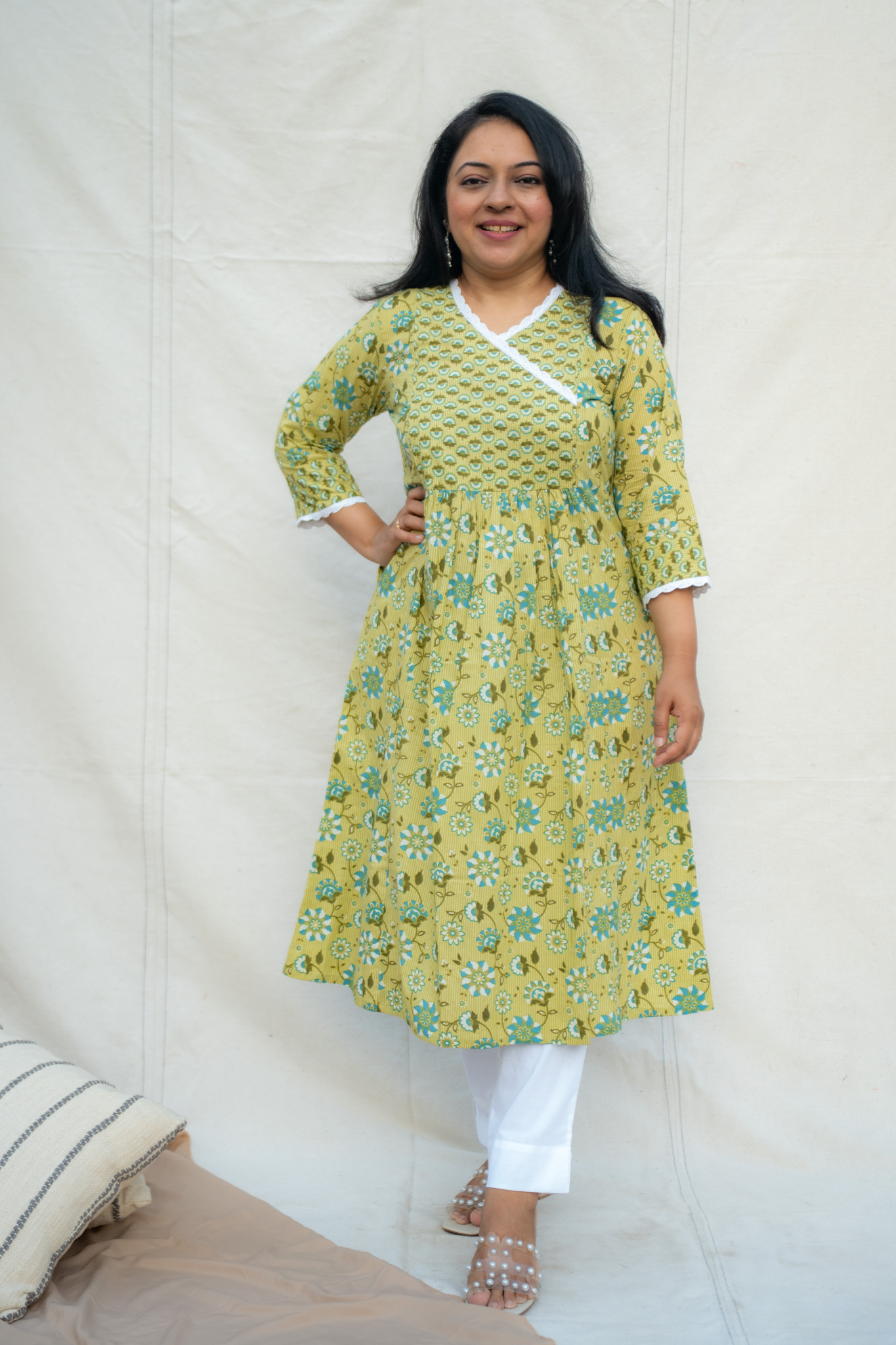 Vanya Green Maternity and Nursing Cotton Kurta