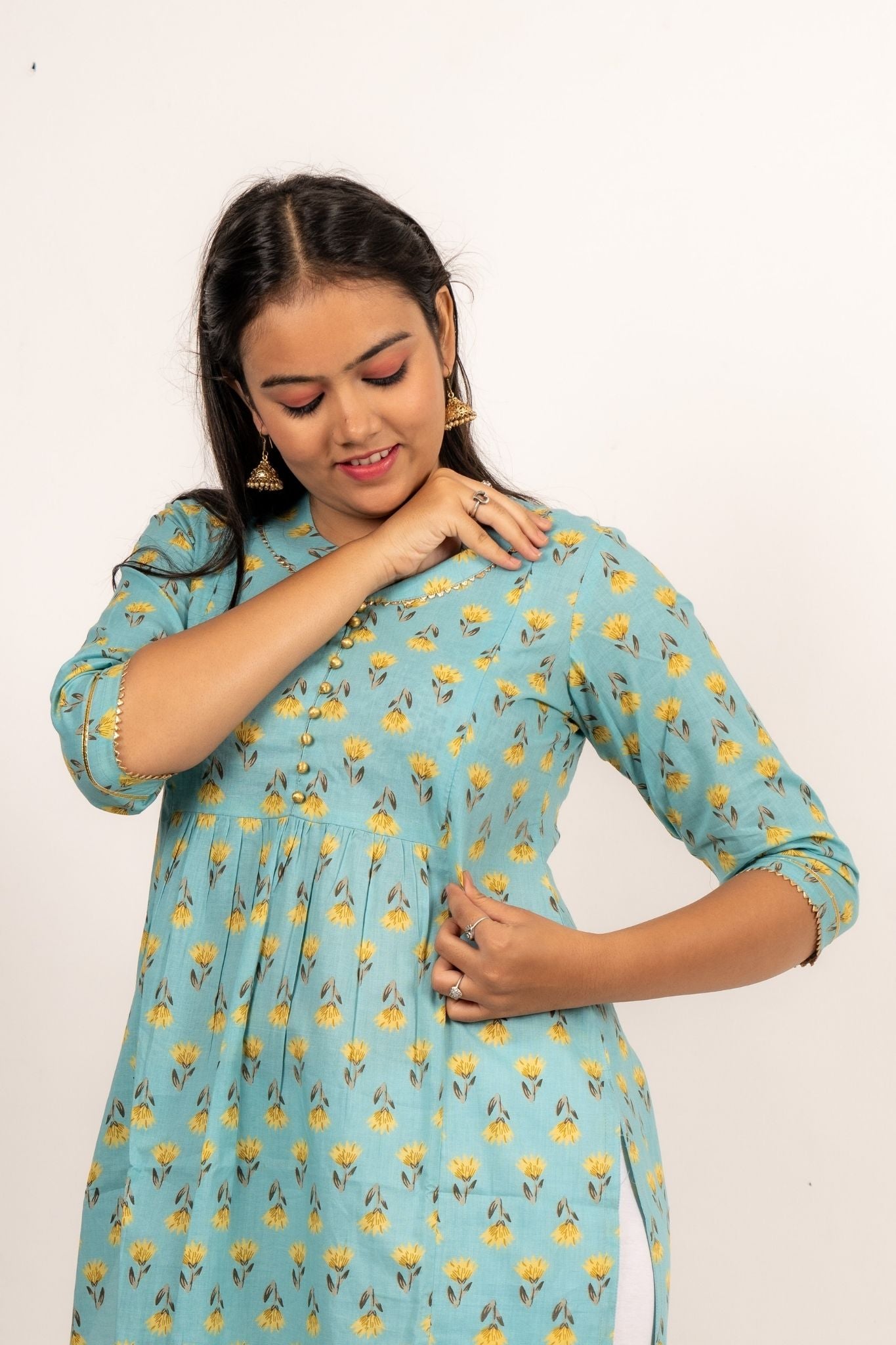 Invisible two sides zipper cotton maternity kurta for feeding