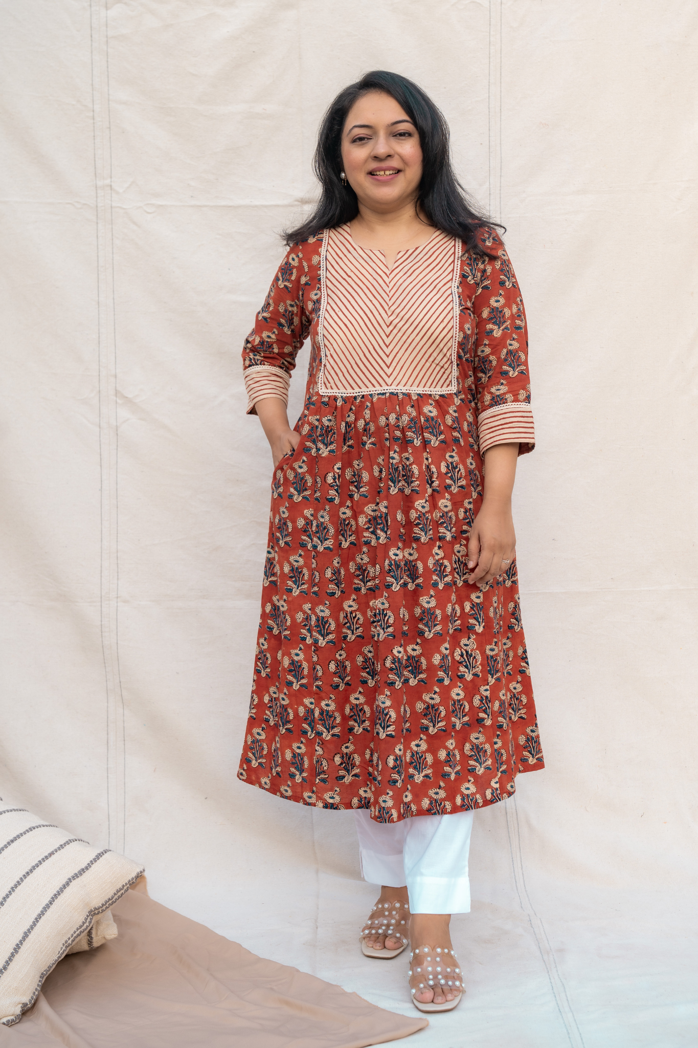 Urja Rust Maternity and Nursing Cotton Kurta