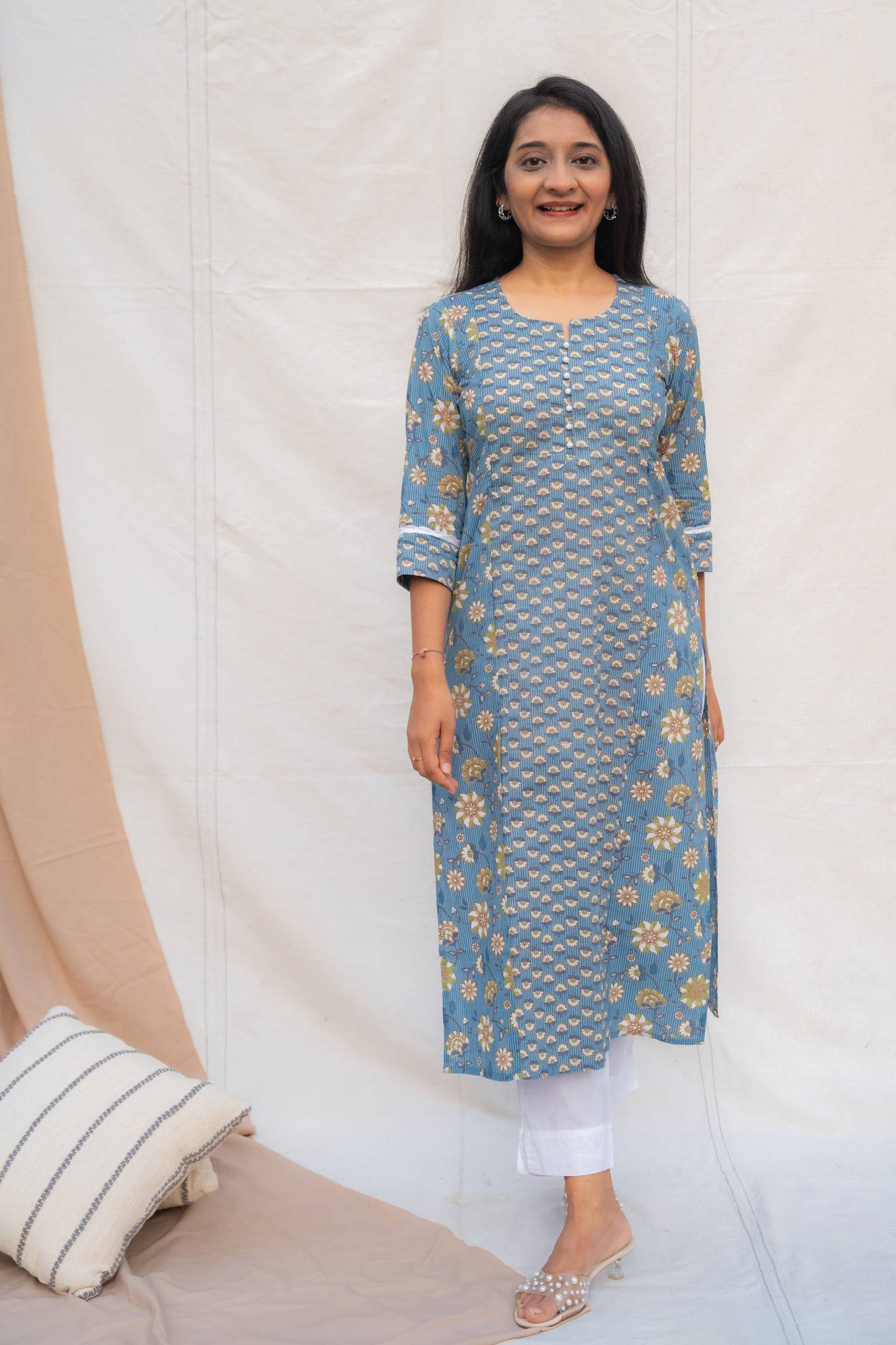 Reva Blue Maternity and Nursing Cotton Kurta