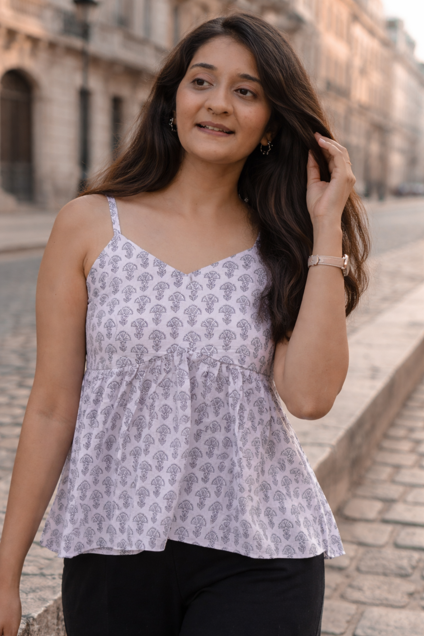 Tinkerbell Purple Floral Spaghetti Cotton Top