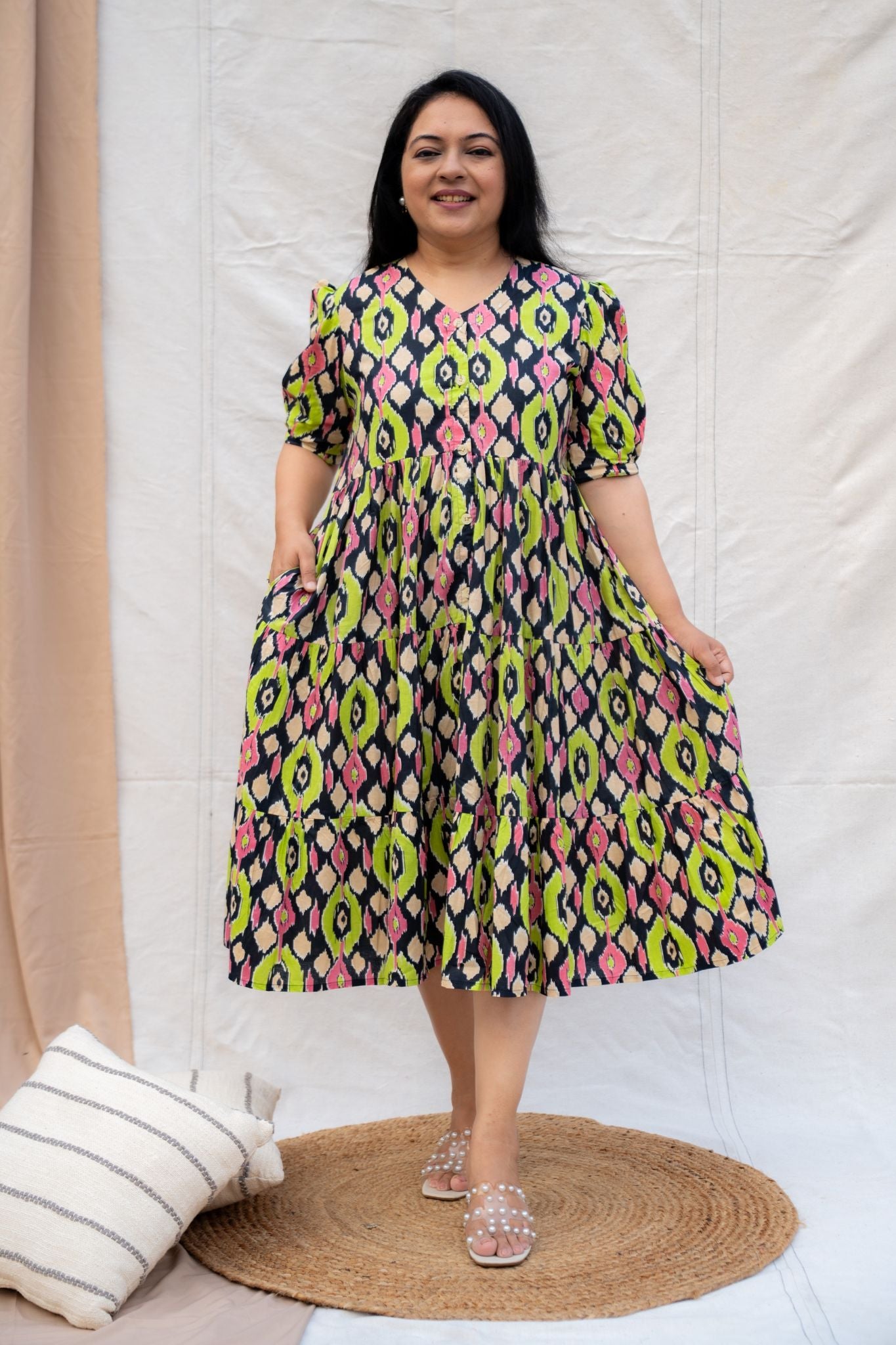 Cassata Green Maternity and Nursing Cotton Dress