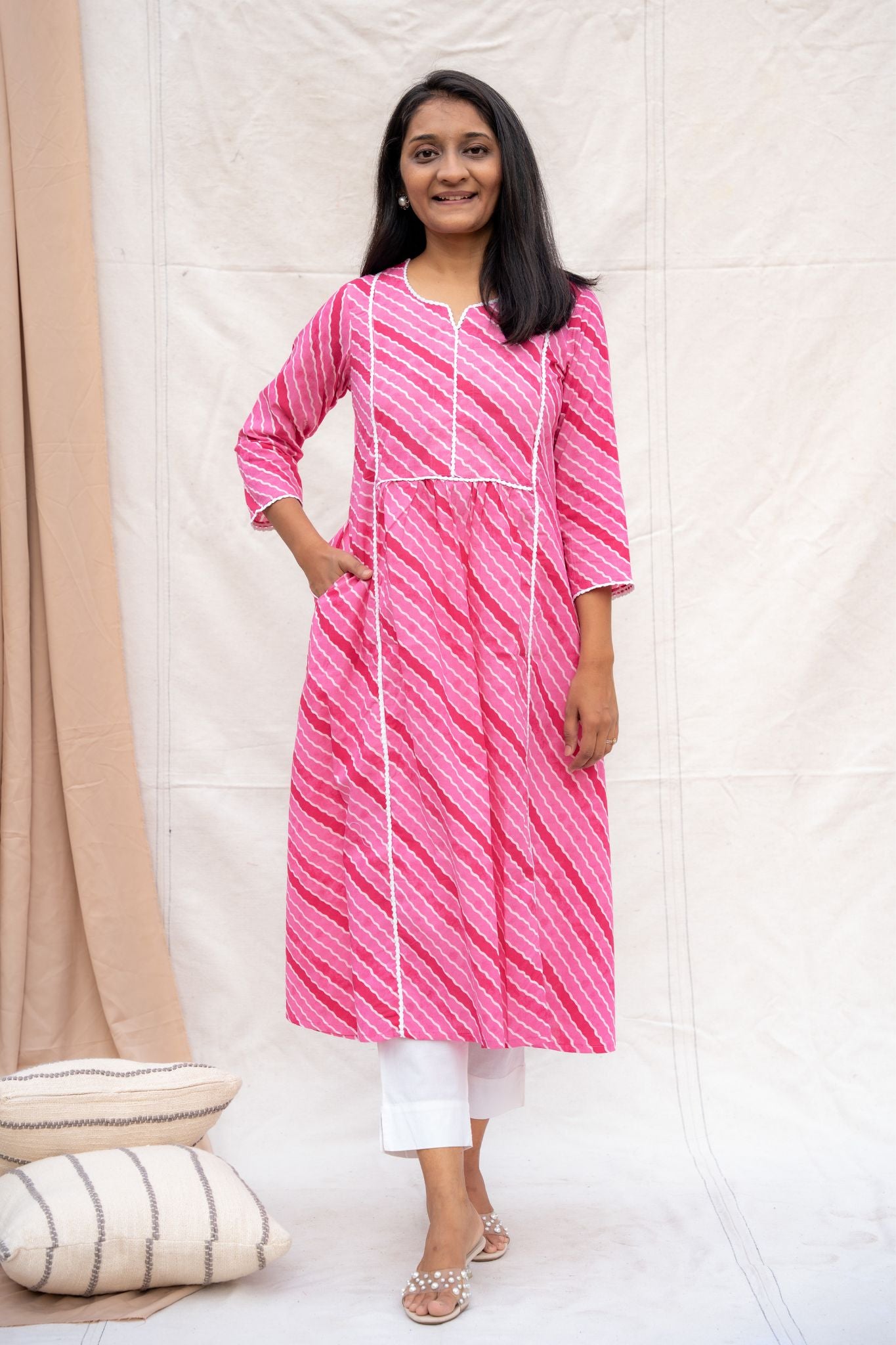 Aditi Pink Maternity and Nursing Cotton Kurta