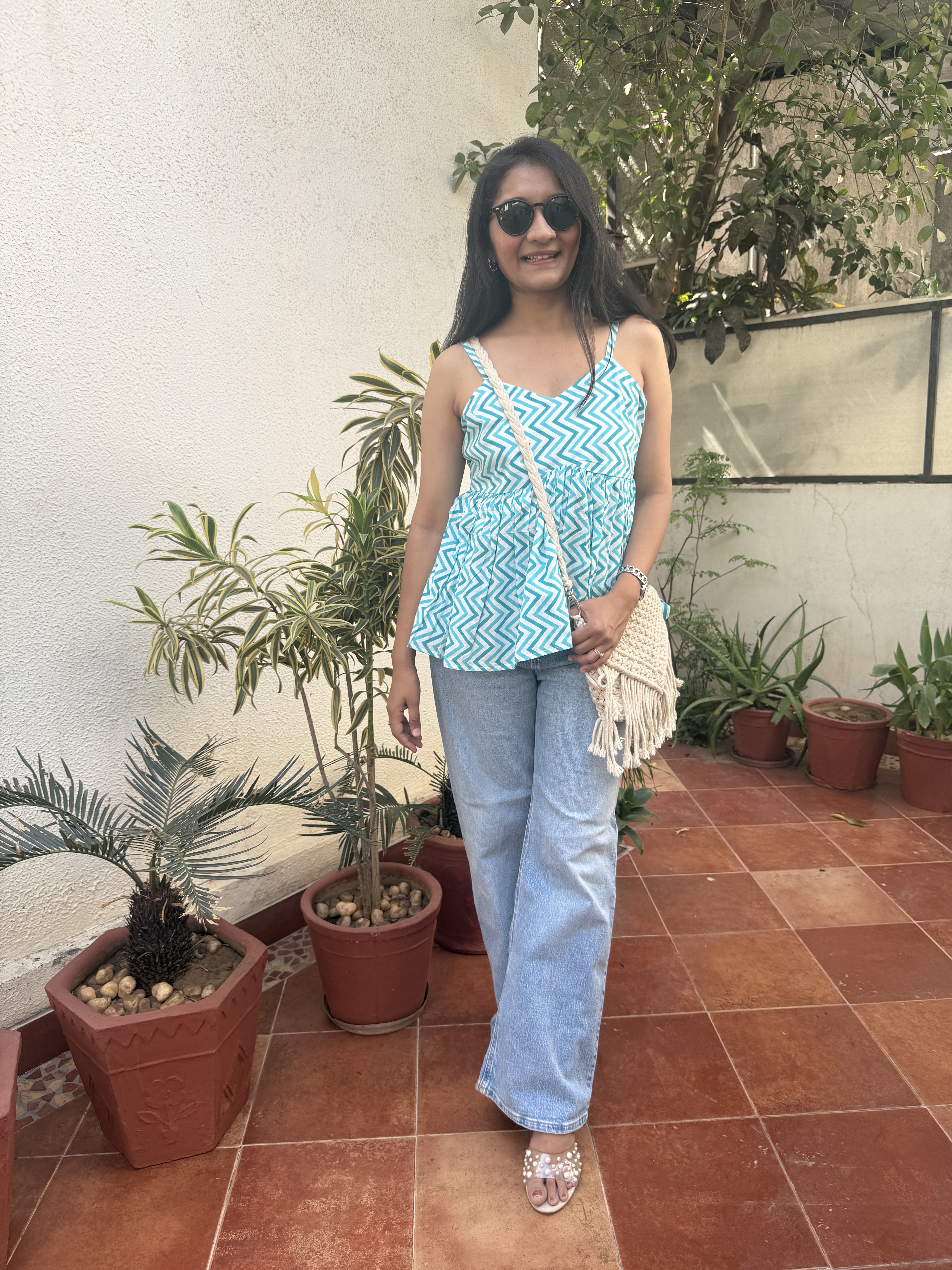 Sweetpea Light Blue Chevron Spaghetti Cotton Top