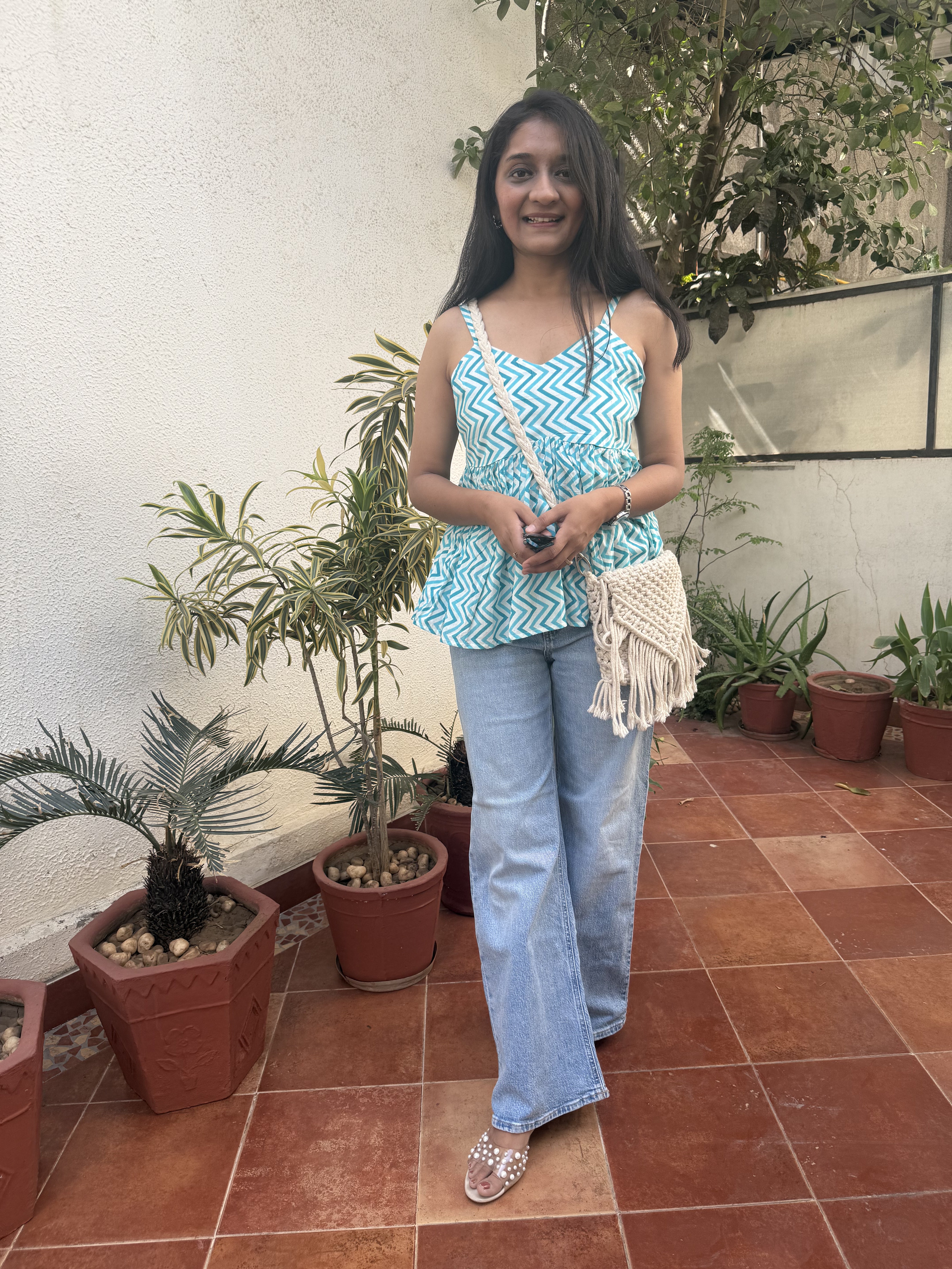Sweetpea Light Blue Chevron Spaghetti Cotton Top