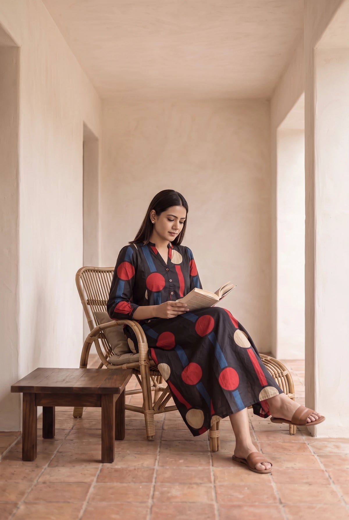 Kanak Black Dots Maternity and Feeding A Line Cotton Dress