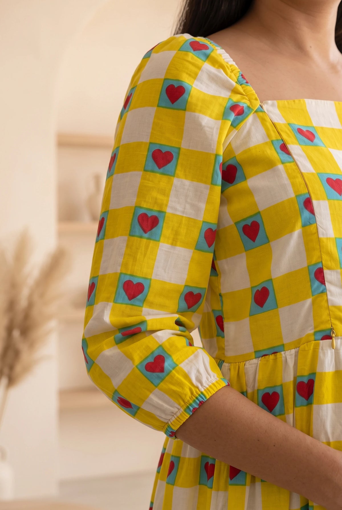 Mishti Yellow Printed Maternity and Feeding Flared Cotton Dress with Cotton Lining