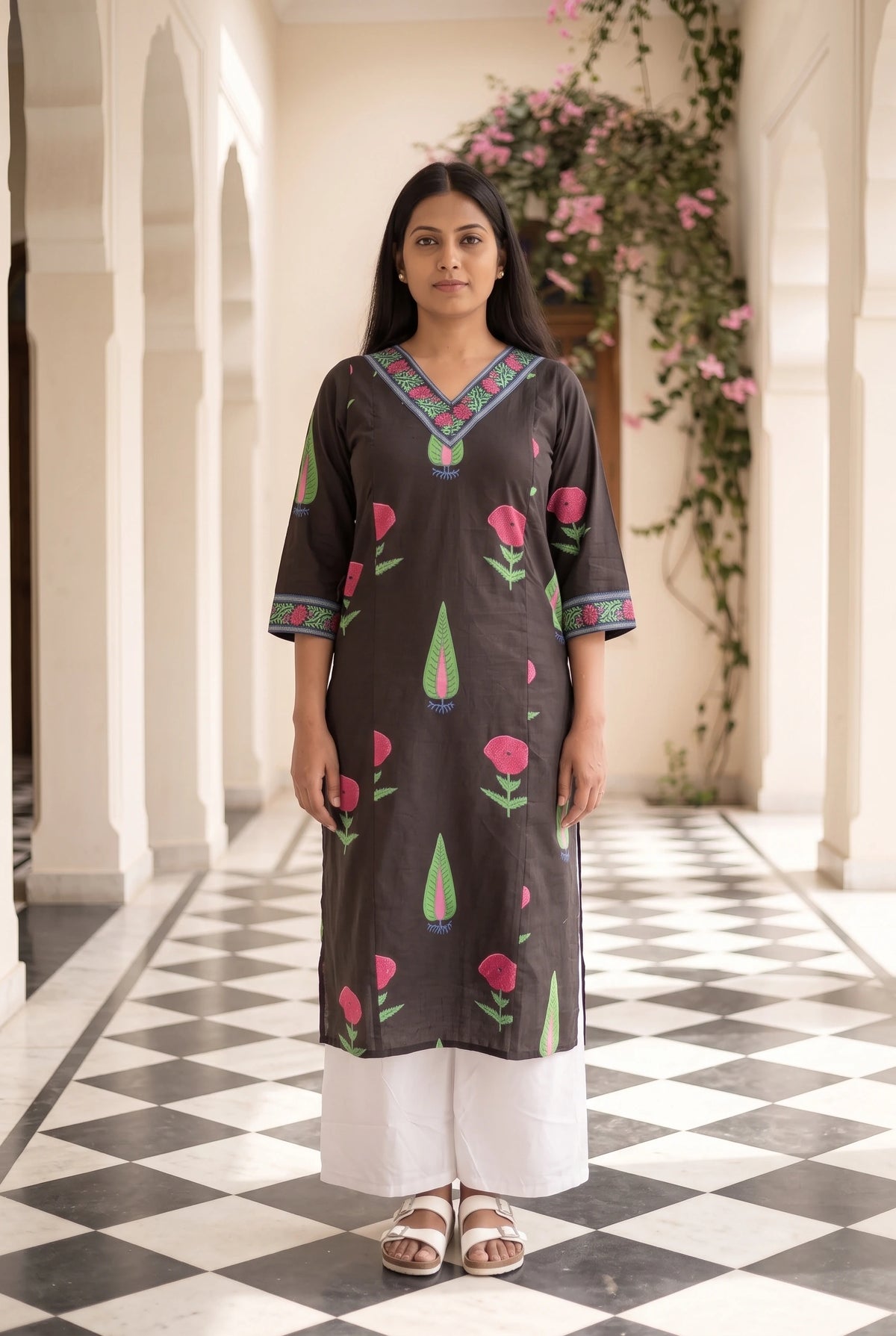 Shalini Floral Maternity and Feeding Straight cut Cotton Kurta
