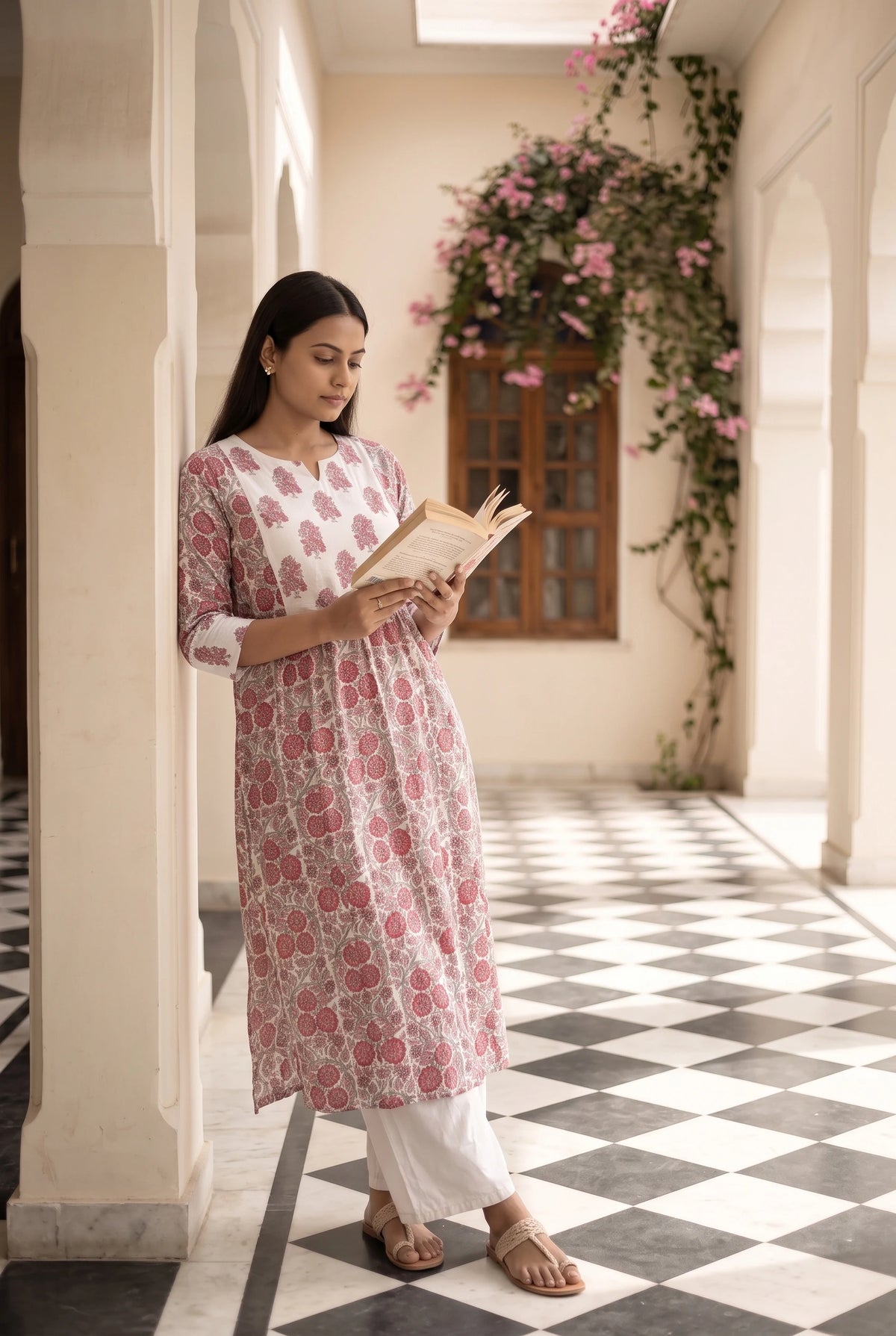 Sudha White Printed Maternity and Feeding Straight cut Cotton Kurta